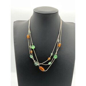 Multi Layered Multicolored Beads Silver Tone Chain Necklace